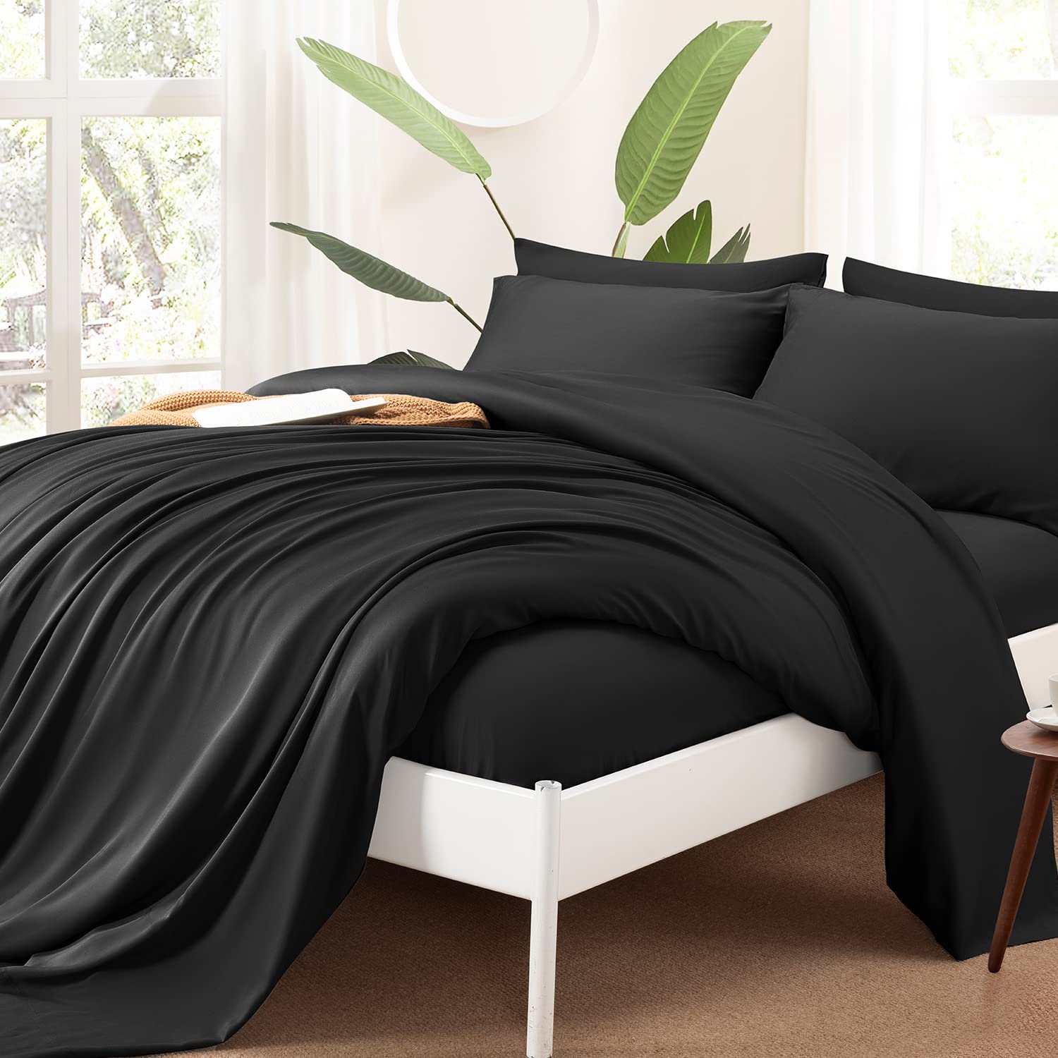 Shilucheng Cool 6Pc 100% Bamboo_ King Size Bed Sheets Set 1800 Thread Count 16 Inch Deep Pockets Eco Friendly Soft Comforterble Wrinkle Fade And Hypoallergenic (King,Black)